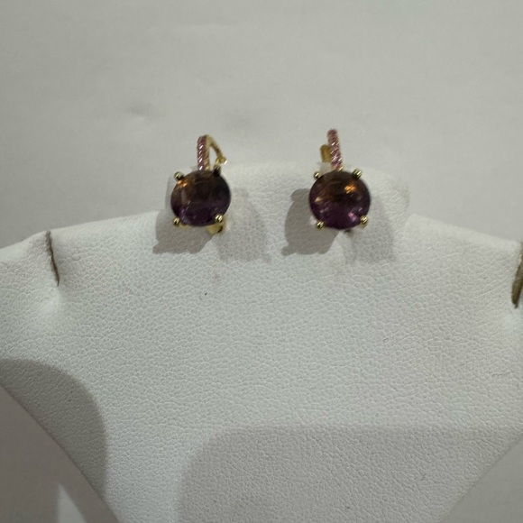 Pink tourmaline garnet gemstone drop style earrings gold filled - Picture 16 of 16